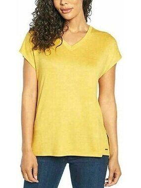 Orvis Women's XXL Yellow V-Neck Tunic Top Polyester Blend Casual L1459